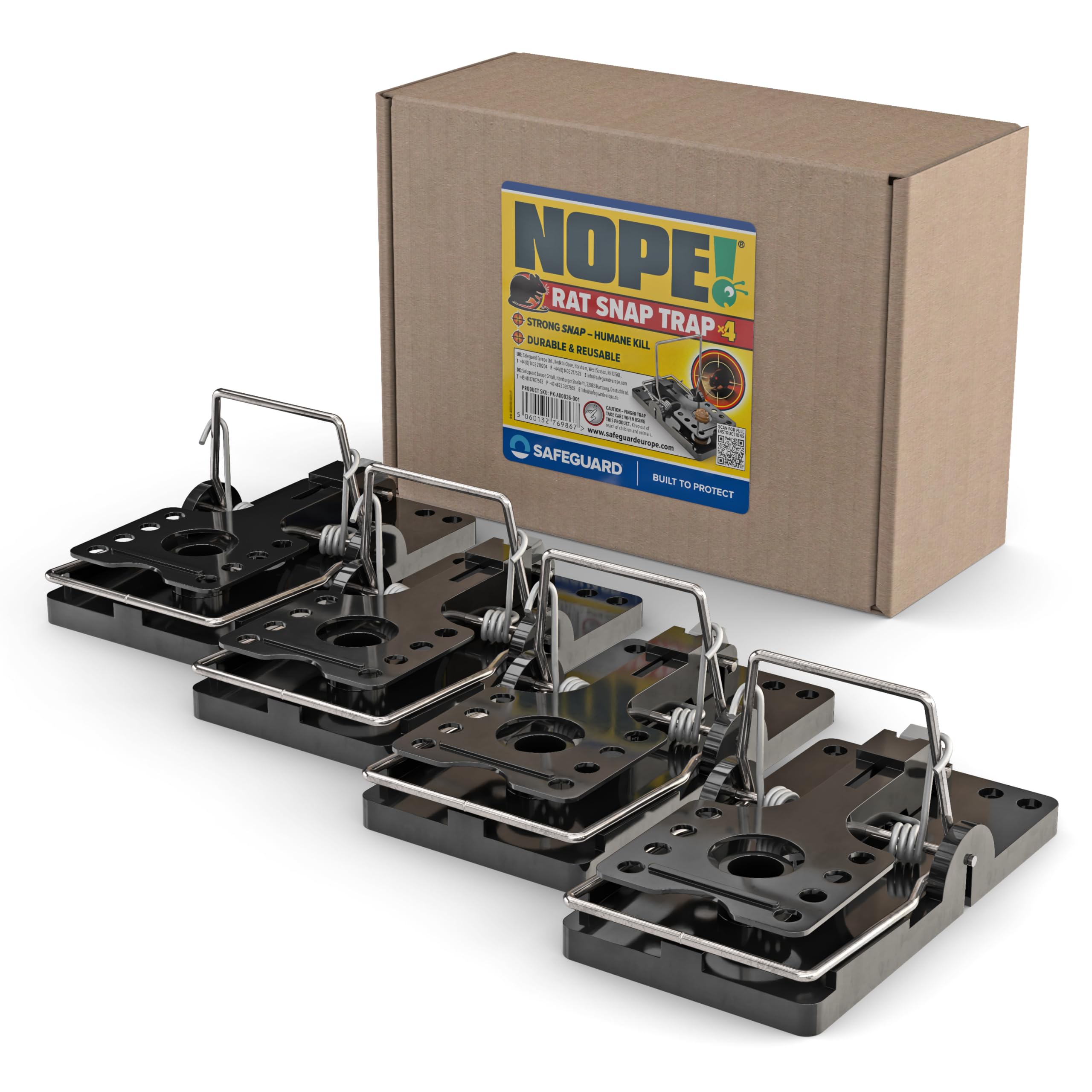 NOPE!® Trampa Súper Potente para Ratas y Ratones (Paquete de 4) | Ratón y Ratonera de Resorte Reutilizable | Control de Plagas sin Veneno | Matarratas Instantáneo