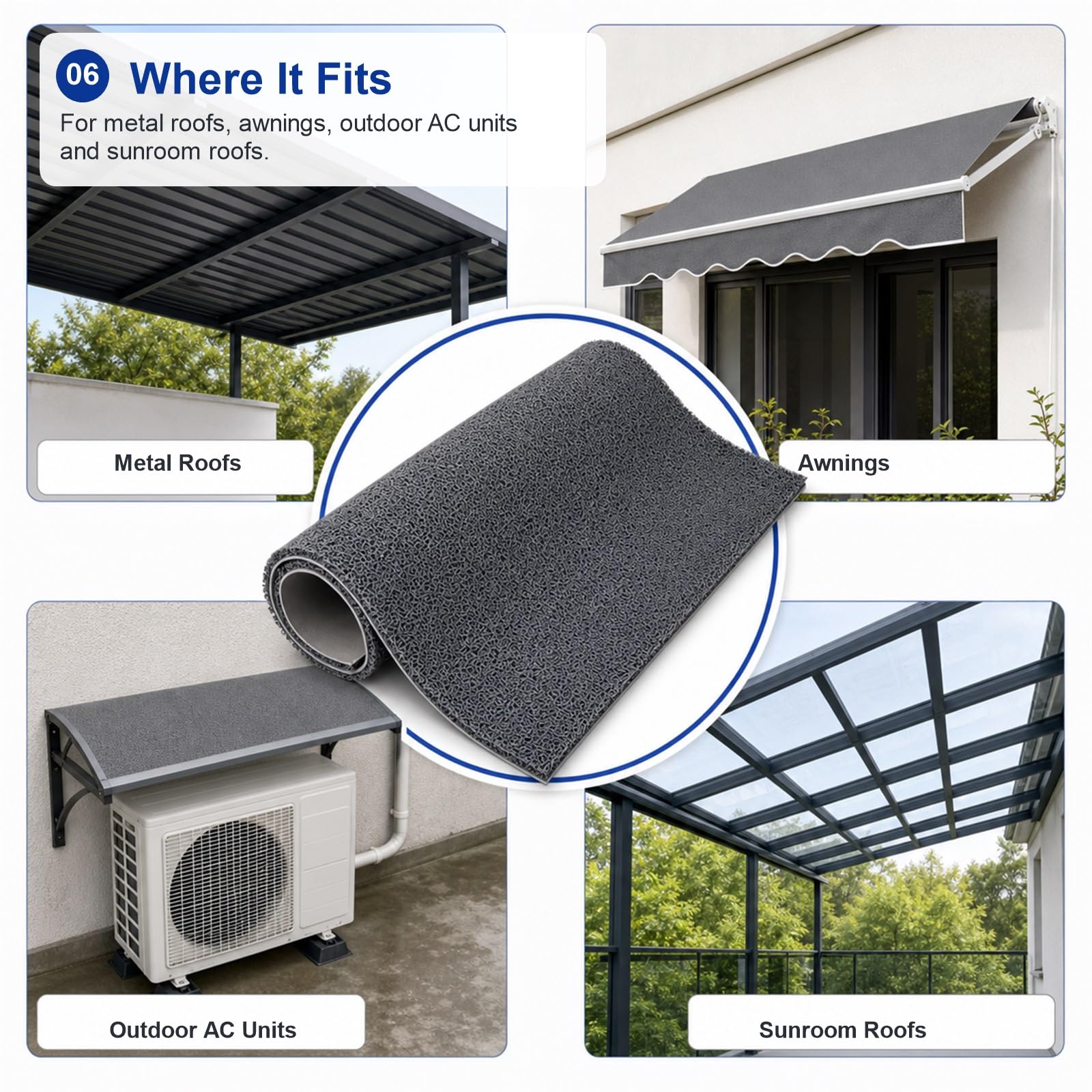 Regenschutz Schallschutz Pad SchalldäMpfendes Material,PVC DäCher Akustischer Isolator Klimaanlage Regendach,Formstabil,Robust Und Langlebig,Gilt FüR Metallvordach