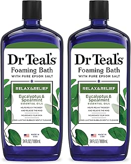 Dr Teal's Foaming Bath with Pure Epsom Salt, Relax & Relief with Eucalyptus & Spearmint, 34 fl oz (Pack of 2)