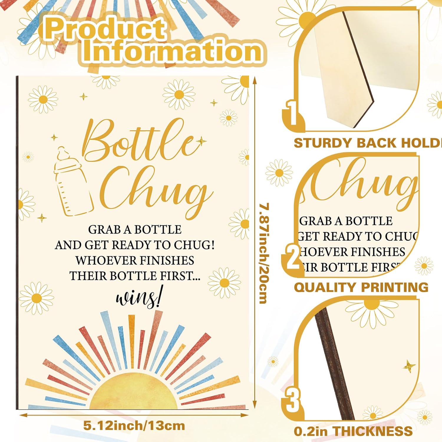 TrelaCo Cool Baby Shower Games Bottle Chug Sign and 12 Pcs Baby Bottle Shower Favor Bottles for Gender Reveal Games (Yellow, Here Comes The Son)