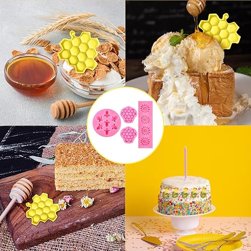 Miniatura 7 de 4 moldes de silicona de abeja de panal, moldes de abeja de fondant rosa, moldes de girasol y abeja para fiesta de cumpleaños, decoración de