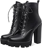 Vista 3 de Botines de plataforma para mujer, tacón grueso, suela de combate, botas de tacón alto con cordones