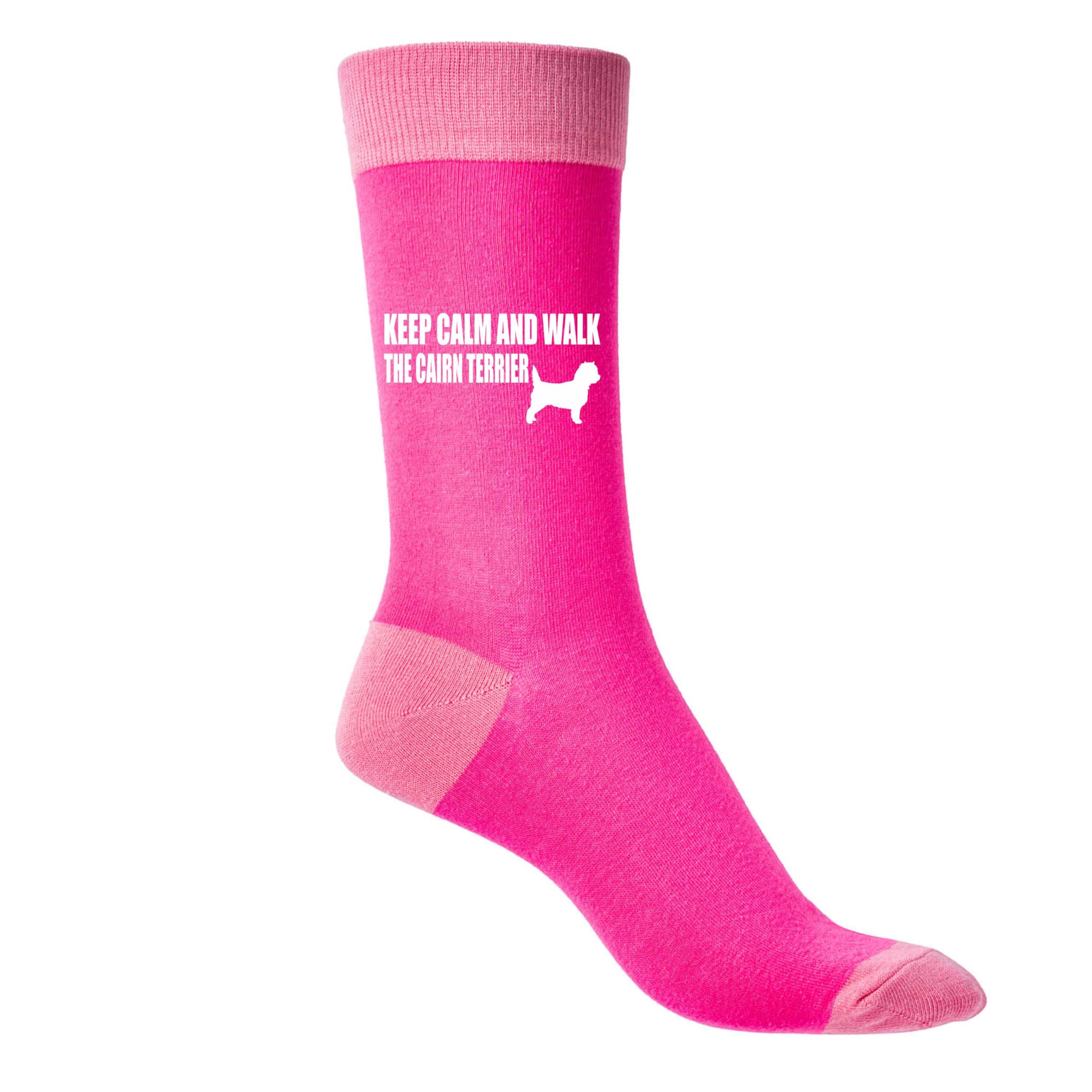Print4U Keep Calm & Walk Cairn Terrier Ladies Novelty Socks Pink Dog Lovers