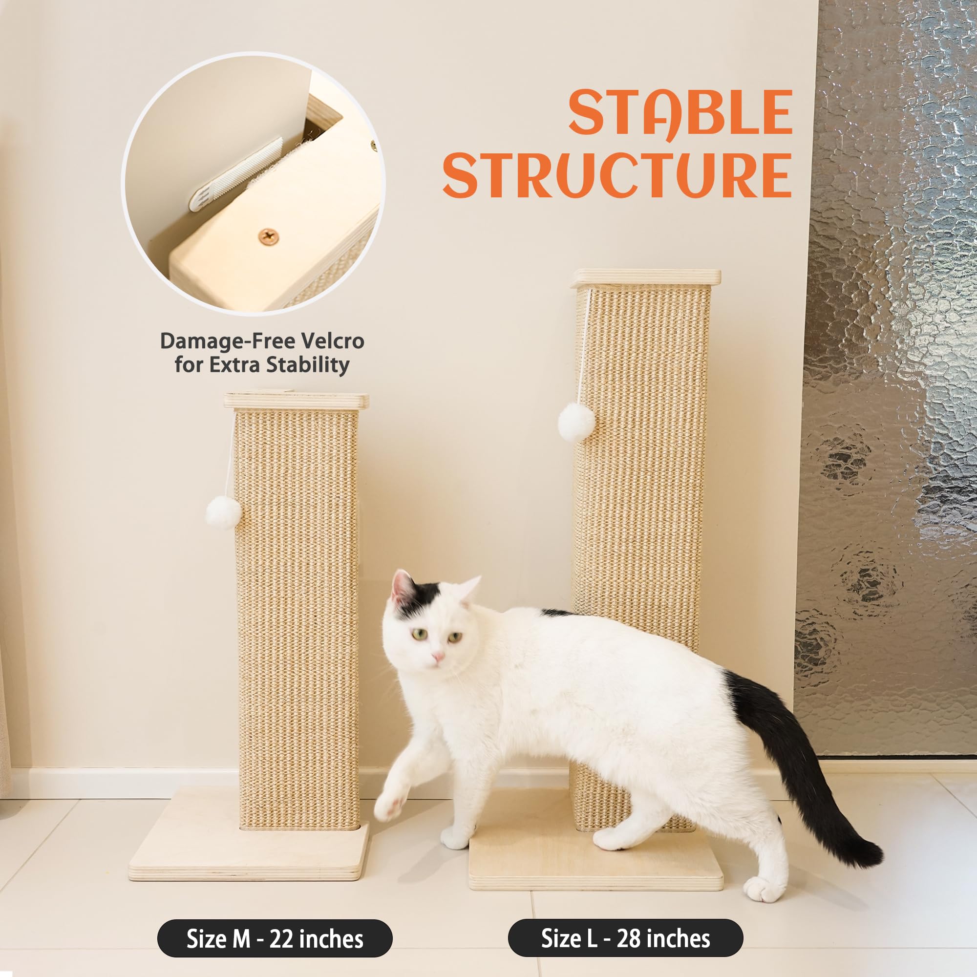 PETKARAY Eck-Kratzbrett für Katzen, 71 cm Hoher Kratzpfosten für Sofa und Wand, Sisal Kratzmatte, Möbel-Schutz mit Spielball, Groß