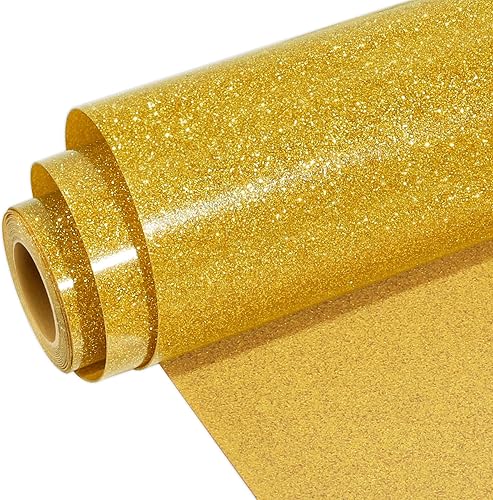 WRAPXPERT Vinilo de transferencia de calor con purpurina dorada, vinilos HTV con purpurina de 10 x 5 pies, vinilo dorado con purpurina para planchar disponible en Yaxa Peru
