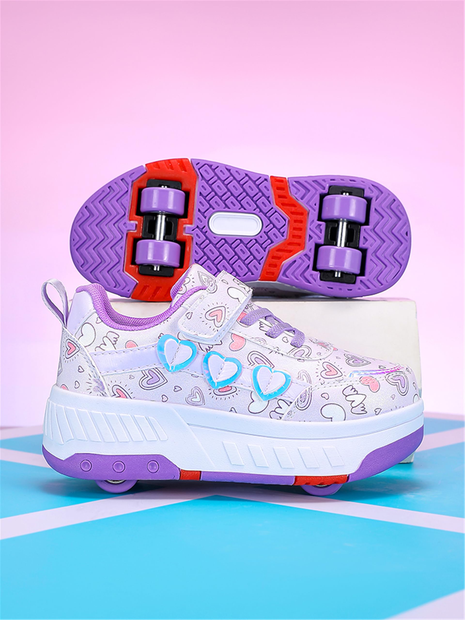 Zapatos con Ruedas para niñas y niños, Zapatillas de Skateboard con Dos Ruedas, Patines Multiusos 2 en 1, Zapatillas Deportivas al Aire Libre con 4 Ruedas Retráctil