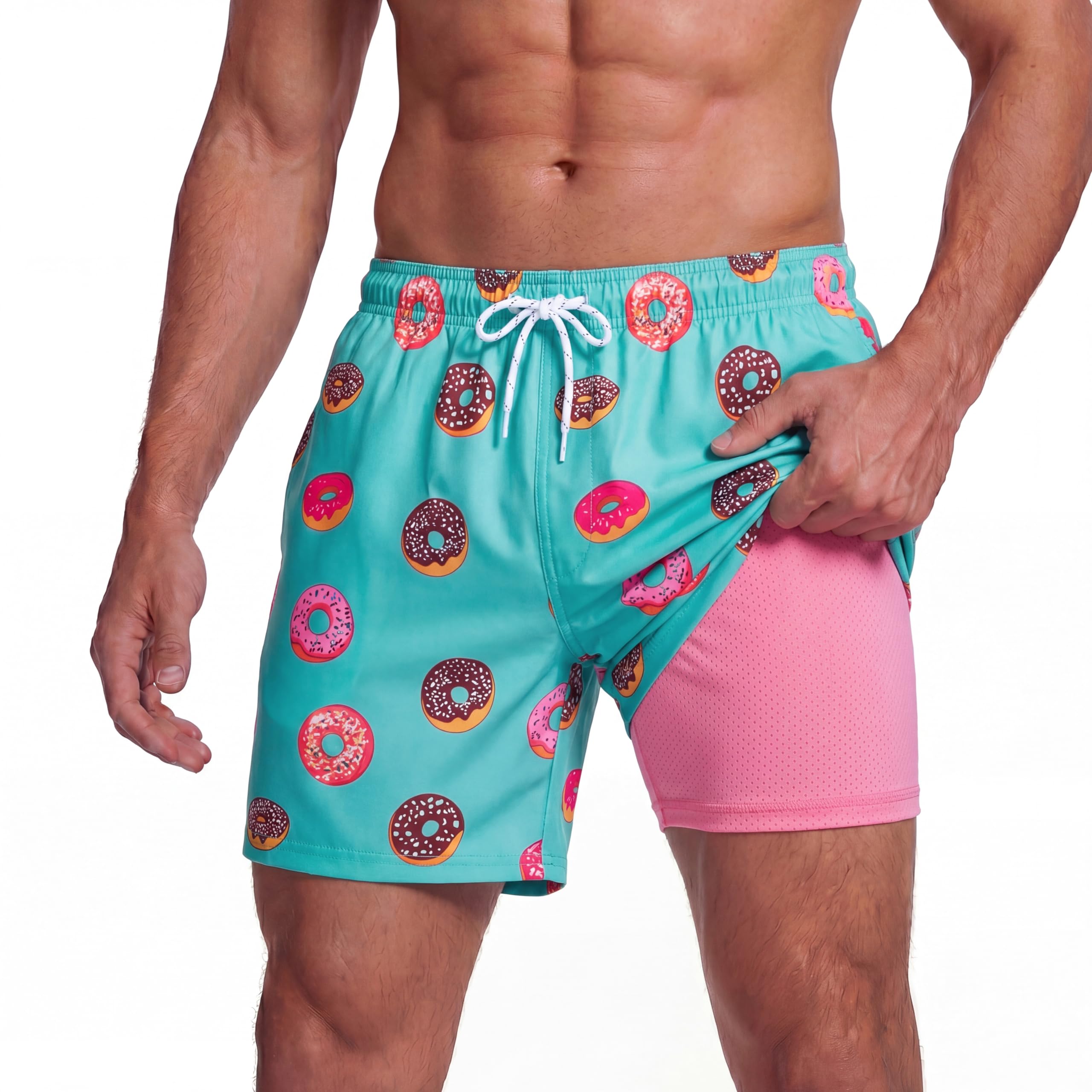 Mens Swim Trunks 5 Inch Compression Liner Beach Swim Shorts Bathing Suit Quick Dry 4-Way Stretch Pockets-image-39