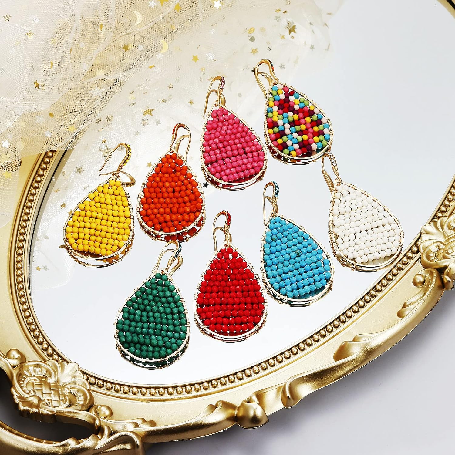 Turquoise Teardrop Earrings, Boho Colorful Beads Fashion Hoop Earrings for Women Bohemian Jewelry - Image 5