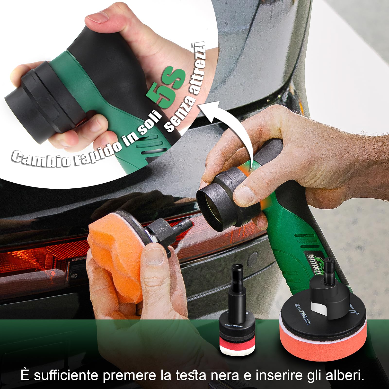 BATOCA S5 Mini Lucidatrice Batteria 12V Auto Lucidatrice per Dettagli Set di Tamponi di Lucidatura da 25mm/75mm Lucidatura Professionale Cura della Vernice Macchina per Lucidare DA&RO 2000-5500RPM