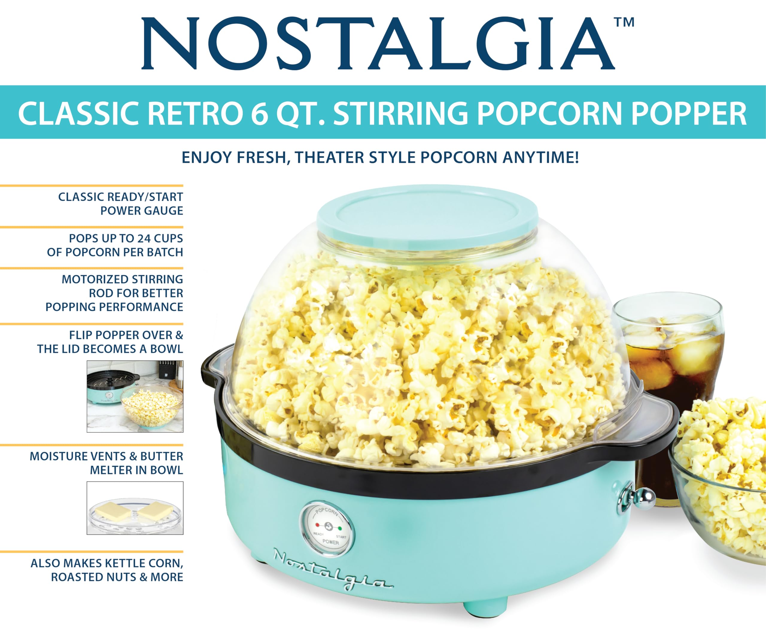 Nostalgia Retro-Rühr-Popcornmaschine 5.5L - Aqua