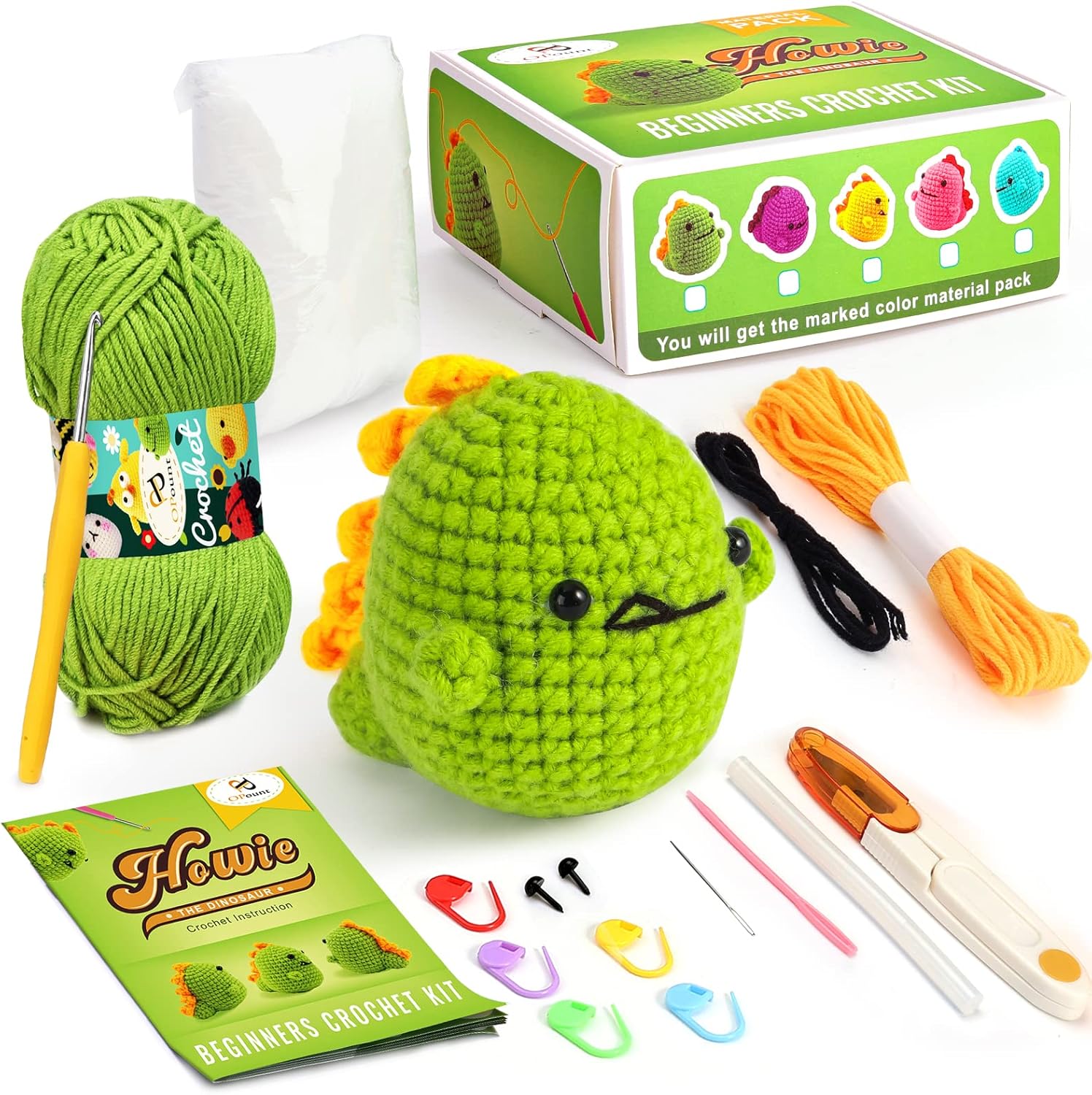 PP OPOUNT Beginner Crochet Kit Cute Dinosaur, Complete Crochet Kit
