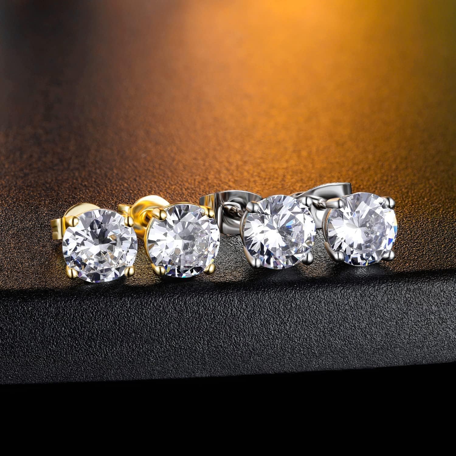 MDFUN Hypoallergenic CZ Stud Earrings Set for Women/Men,6 Pairs 18K Gold Plated Round 3-8mm Clear Cubic Zirconia Earring Pack Jewelry Gift - Image 5