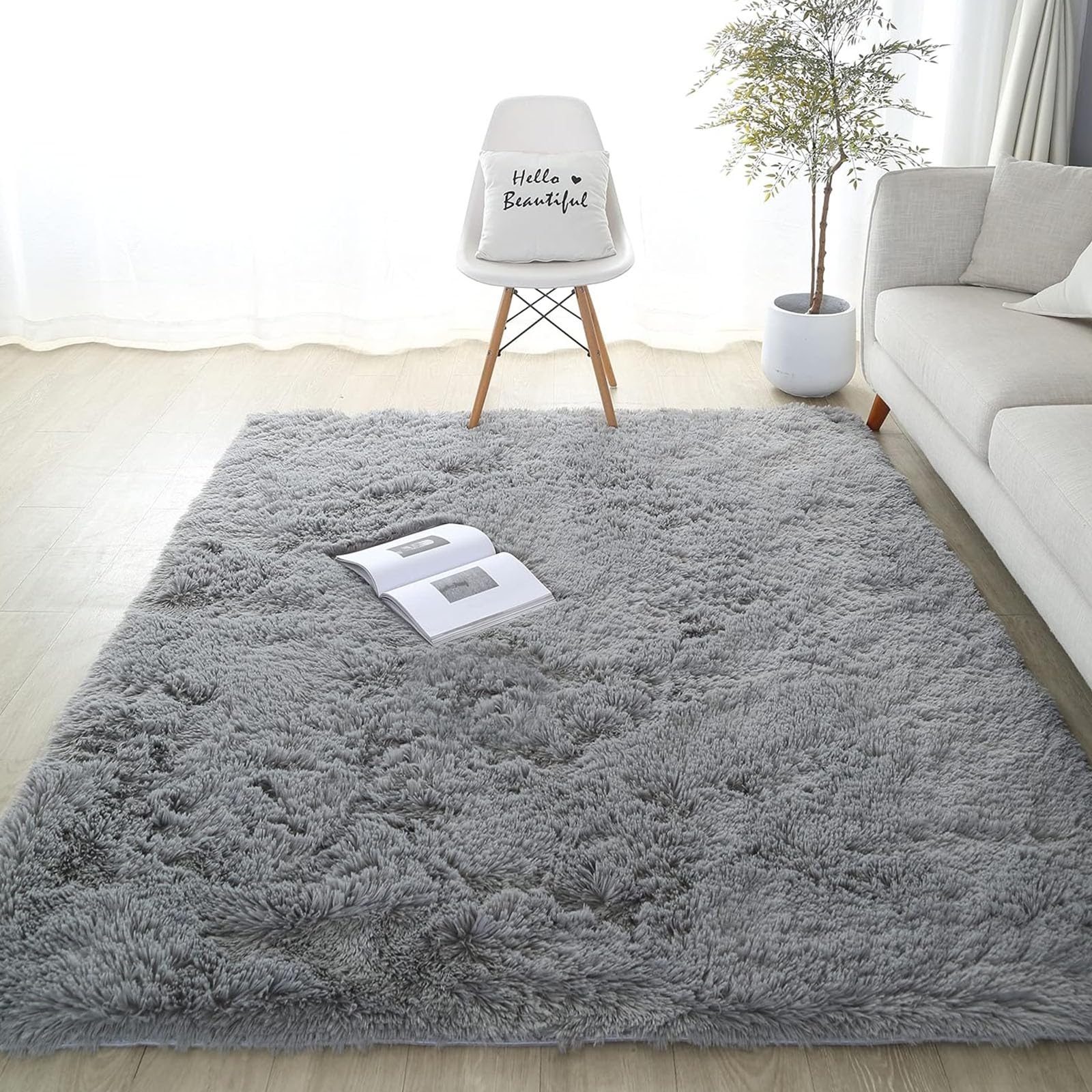Tapis de salon shaggy gris 195 x 220 pour grand espace