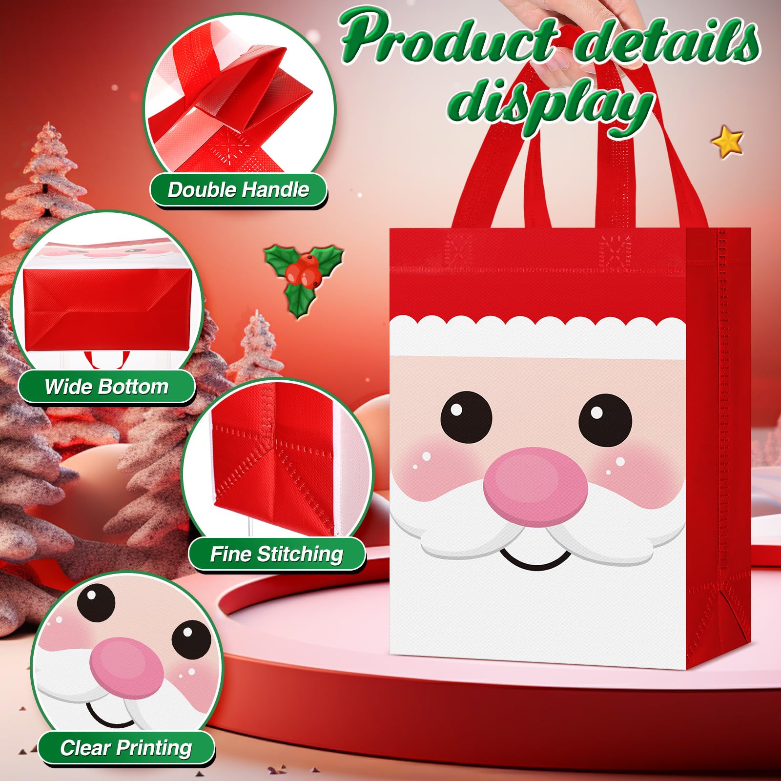Locmeo 24 bolsas de regalo de Navidad con asas de 10 x 8 x 4 pulgadas, reutilizables, bolsas de golosinas de Navidad, no tejidas, bolsas de regalo de Navidad, bolsas de muñeca para envolver regalos de