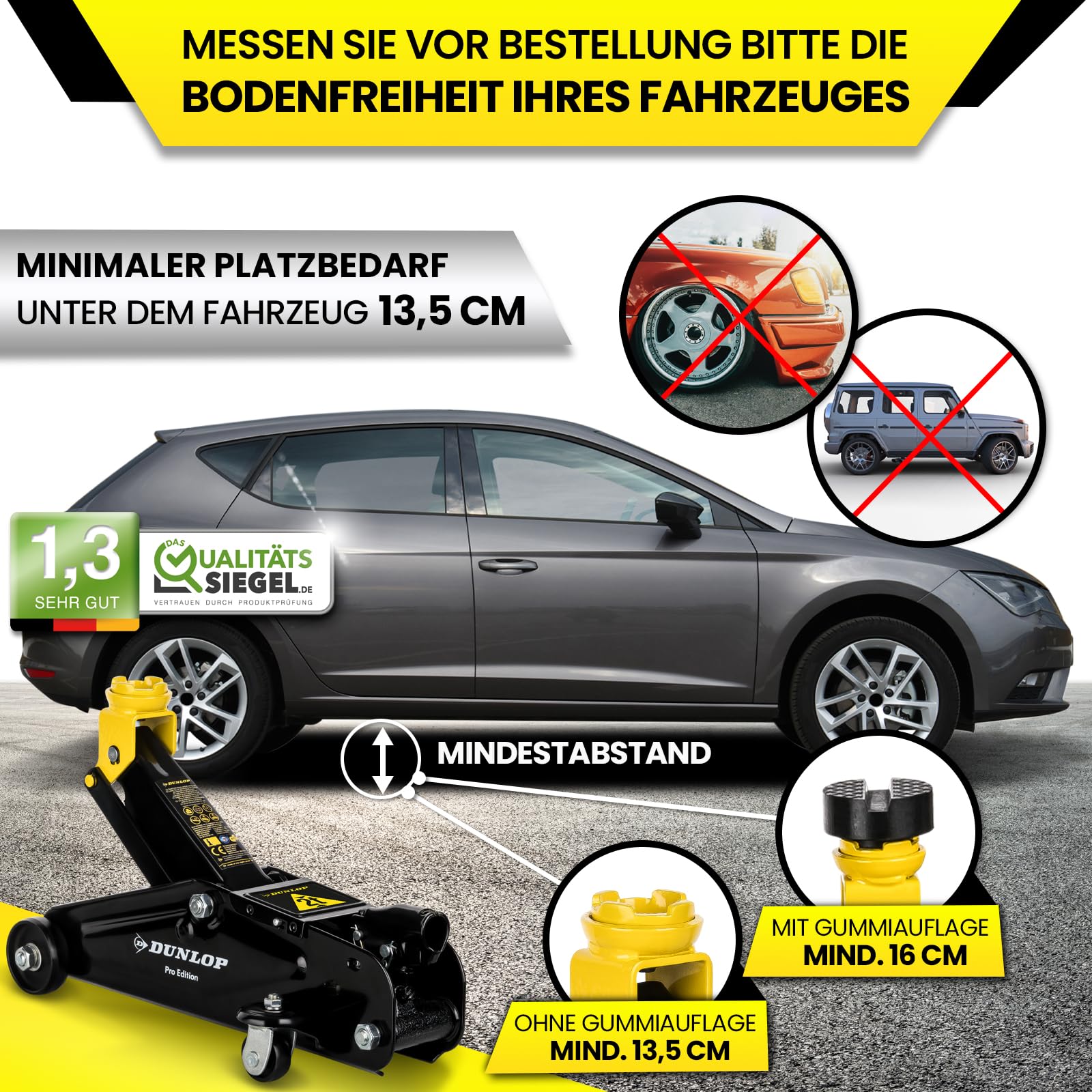 DUNLOP Wagenheber hydraulisch PRO Edition - Reifen wechseln in Bestzeit - 2t hydraulischer Rangierwagenheber für Auto PKW Kfz Reifenwechsel mit Transportbox und Gummiauflage - car Jack Set