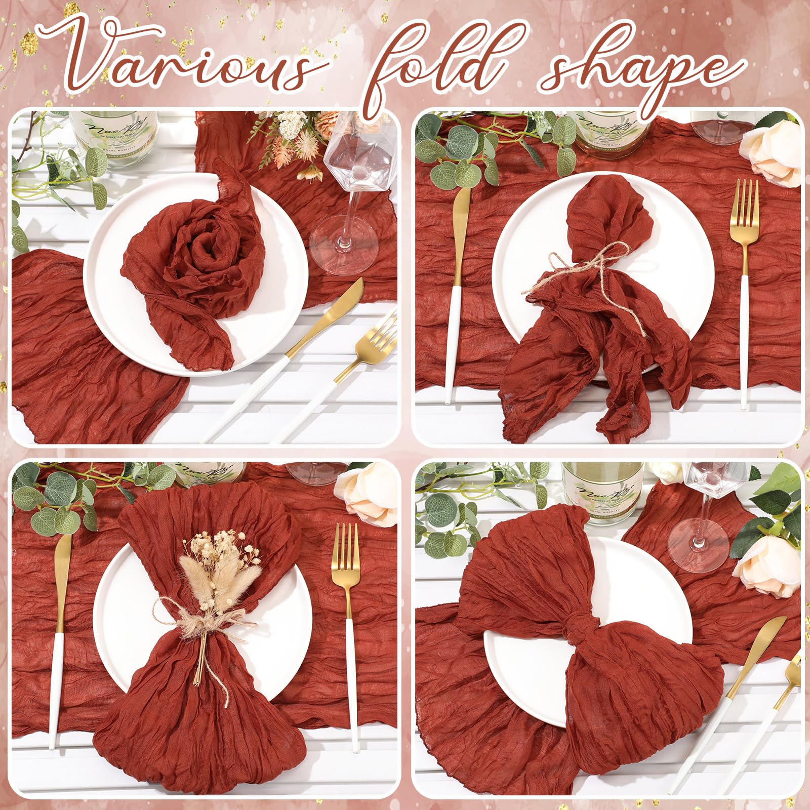 Mixweer 50 servilletas de gasa de algodón arrugado de 50 x 50 cm, servilletas de tela de queso, servilletas decorativas rústicas bohemias para bodas, fiestas (terracota)