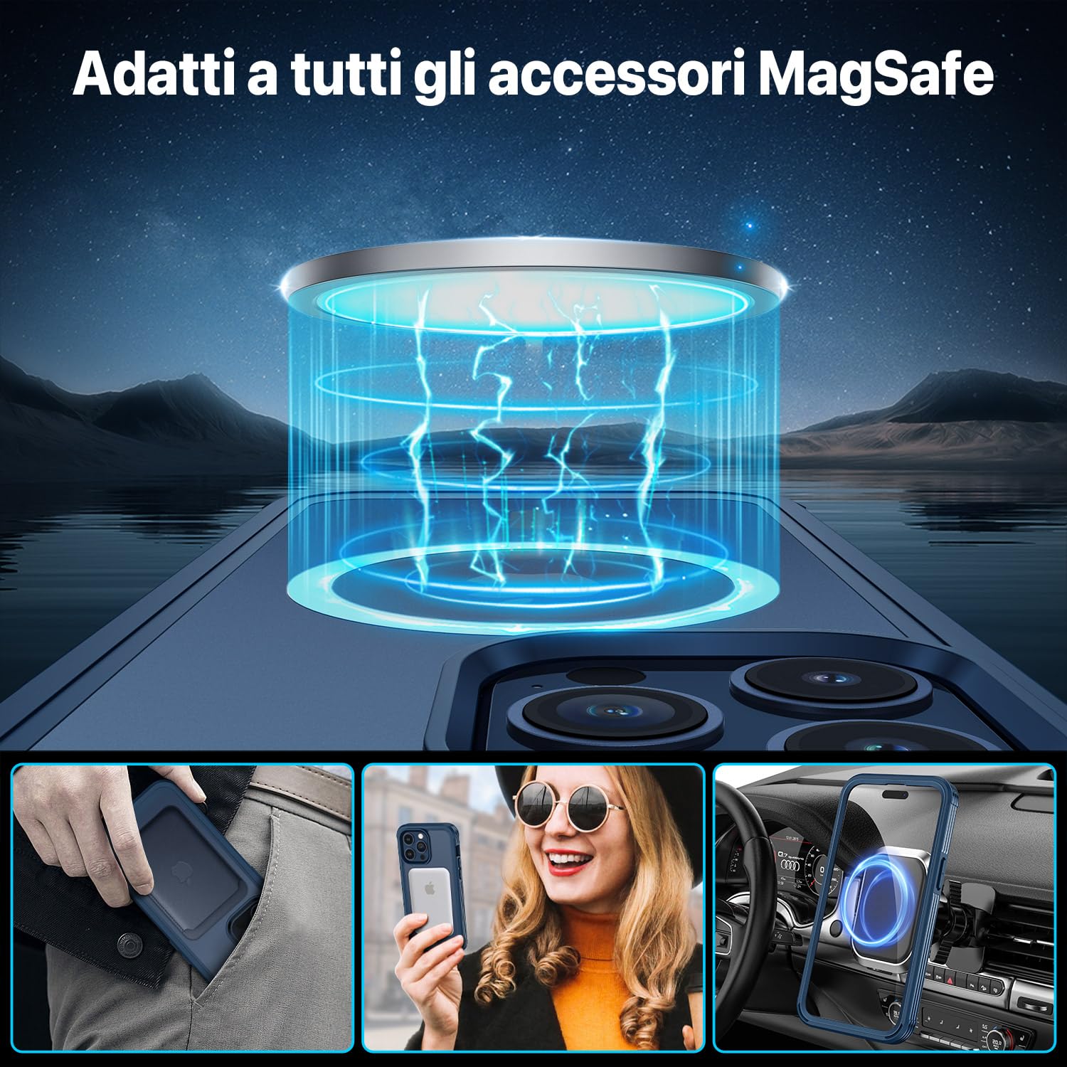 CENHUFO Cover Magnetica iPhone 15 Pro, [Compatibile con Magsafe] Integrata [9H HD] Vetro Temperato Schermo e Protezione Fotocamera, Custodia Antiurto 360 Gradi Fronte Retro Doppia Faccia Case -Nero