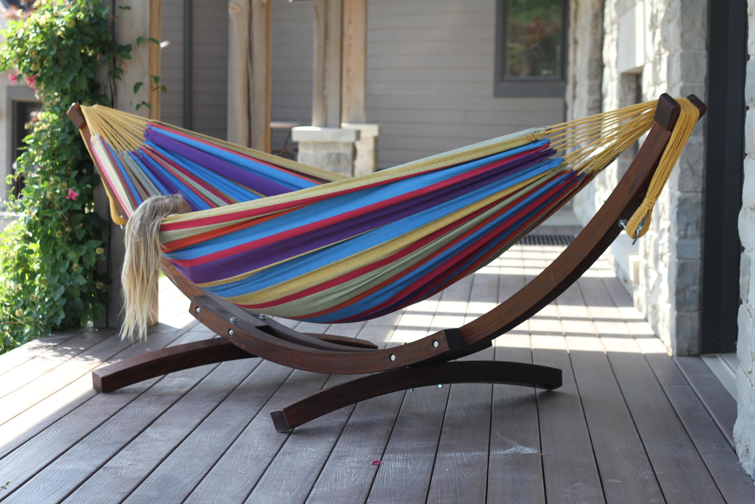 Vivere C8SPCT-20 Double hamac Coton avec Solide Support en pin - Tropical
