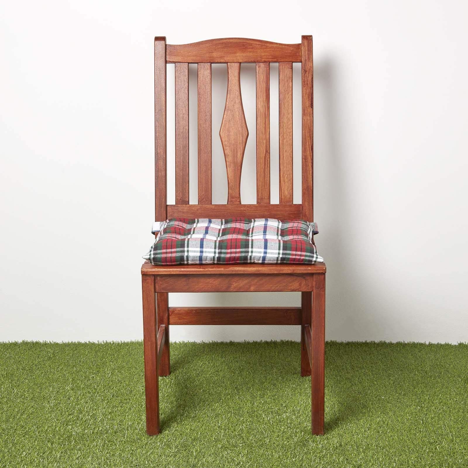 HOMESCAPES Cuscino quadrato per sedia 40 x 40 cm, set di 4 cuscini per sedia trapuntati in cotone, plaid scozzese rosso