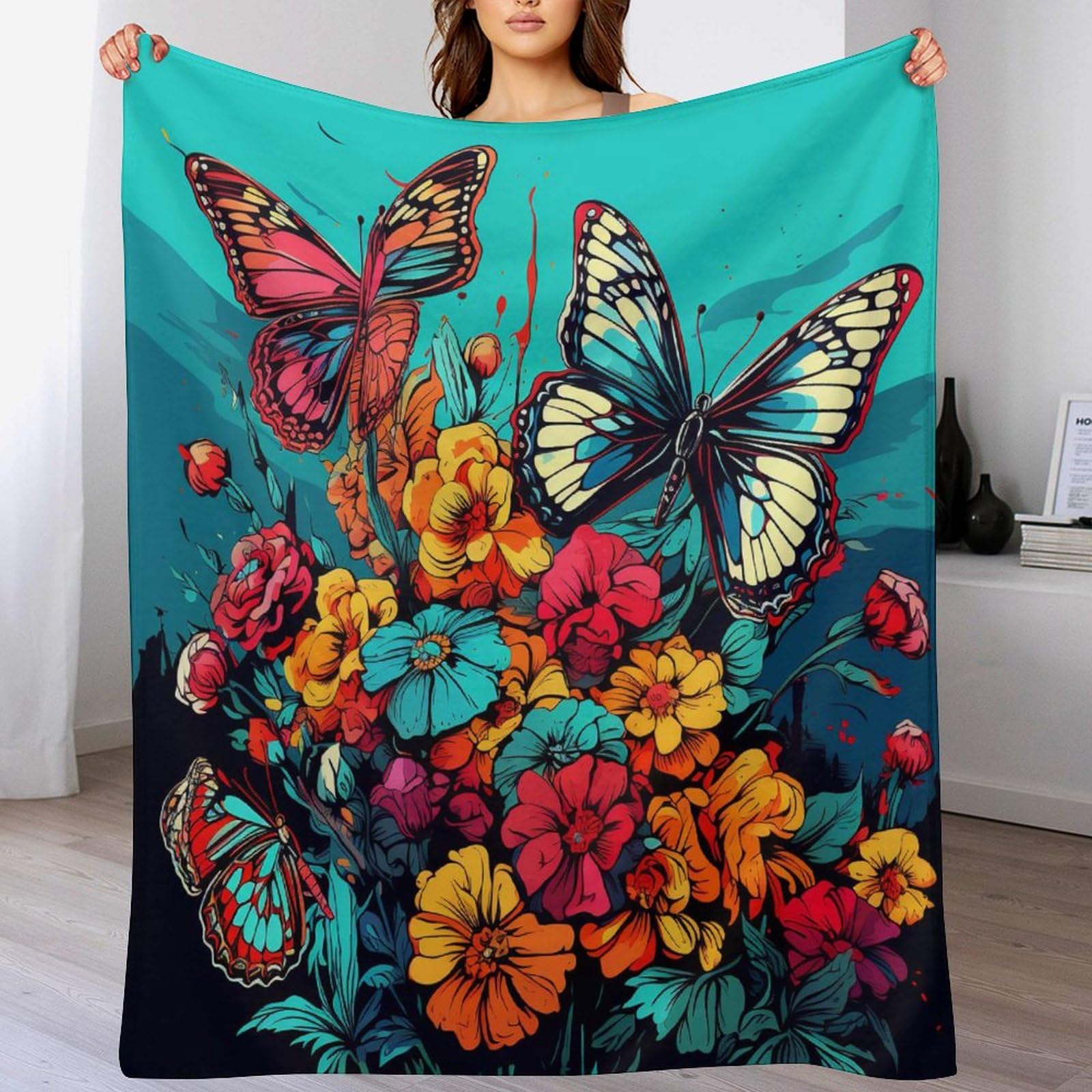 Couverture de lit polaire chaude flannel jet de canapé motif papillon