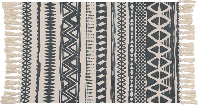 Timeet Boho Rug Cotton Area Rug Small Rugs, Hand Woven Area Rugs with Tassel, Geometric Printed 60x90cm Machine Washable Flatweave Rug Runner Carpet for Bedroom, Kitchen, Entryway