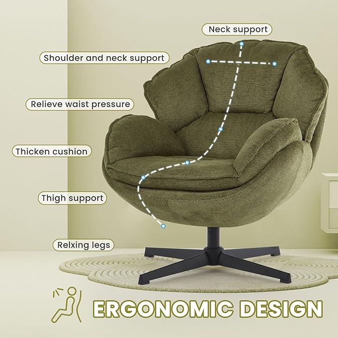 Sillón Giratorio Tapizado, Verde, Grande con Patas Metálicas miniatura 6