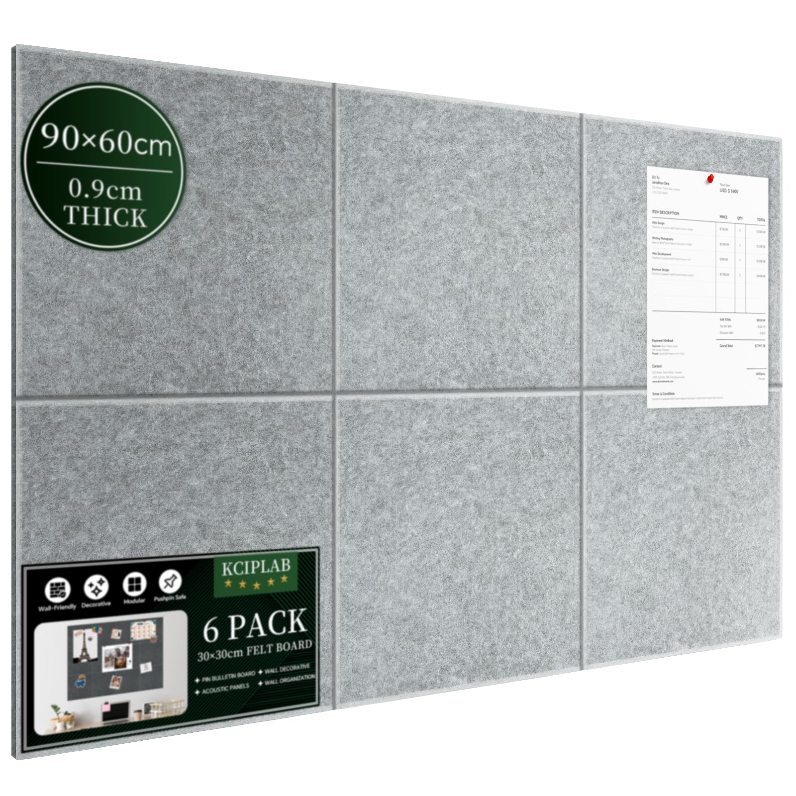 Großes Kork Board Alternative Pinnwand, 120 x 90 cm, 12 Stück, Filzkork-Tafel, Fliesen für die Wand mit 80 Pinnnadeln für Büro, Schule, Zuhause