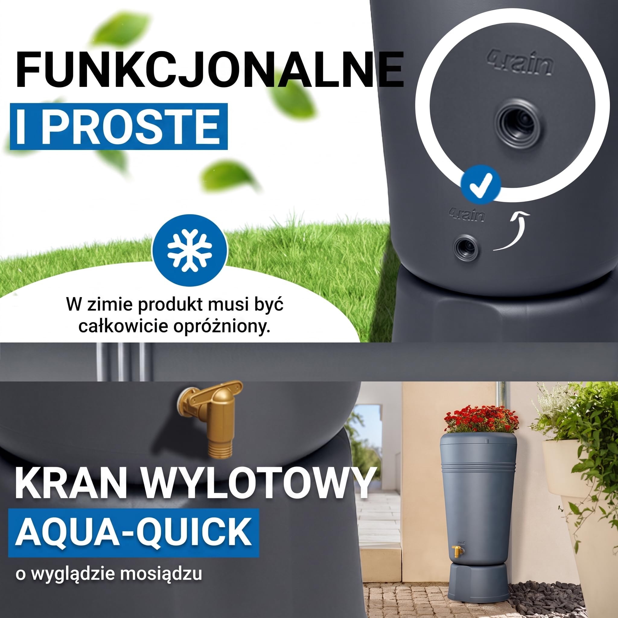 4rain AZURA 2w1 zbiornik na deszczówkę 120 l graphite grey | z misą na rośliny i podstawką