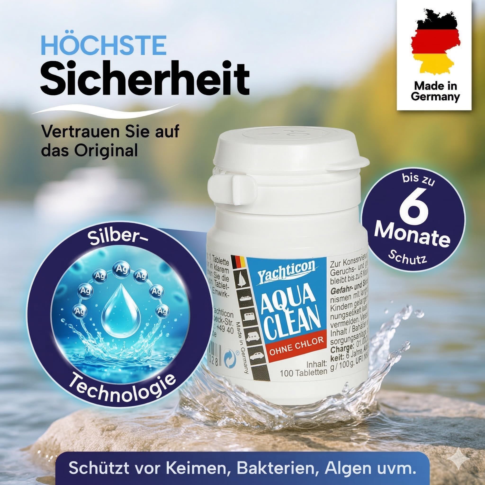 YACHTICON Aqua Clean AC 20 ohne Chlor 100 Tabletten für 2000 Liter