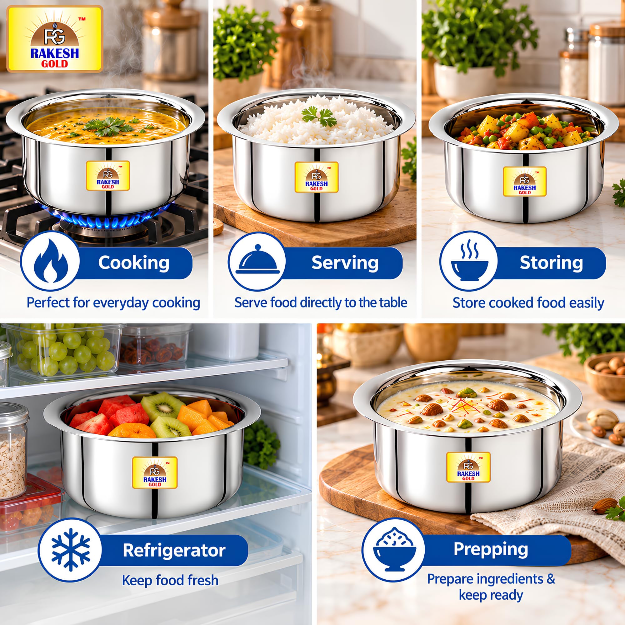 Rakesh Gold Stainless Steel Gunj Set - 2 Pots -4