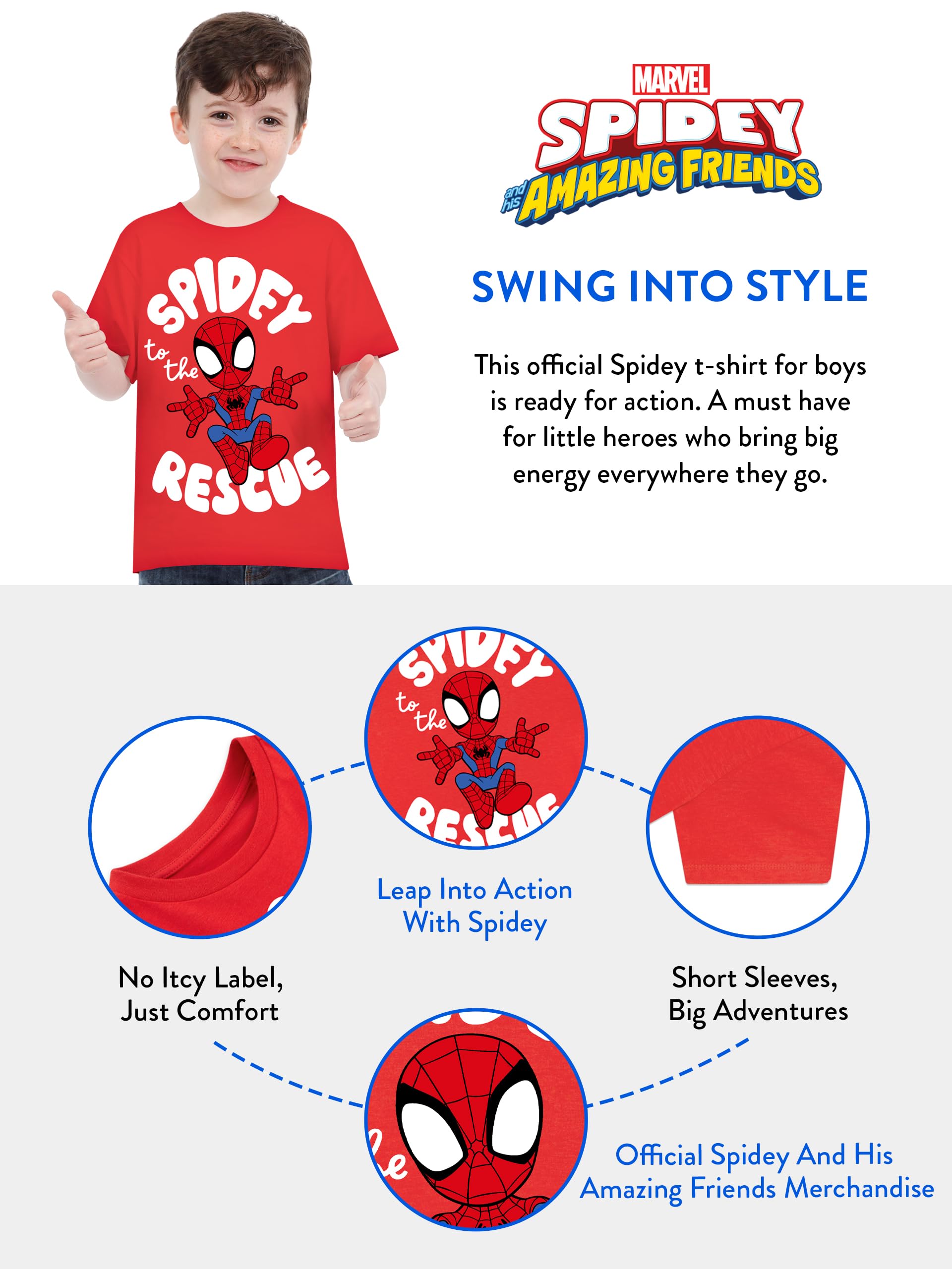Koszulka Marvel Spiderman | T-shirt Chłopięcy Spidey And His Amazing Friends | Koszulki Chłopięce Spidey | Czerwony 128