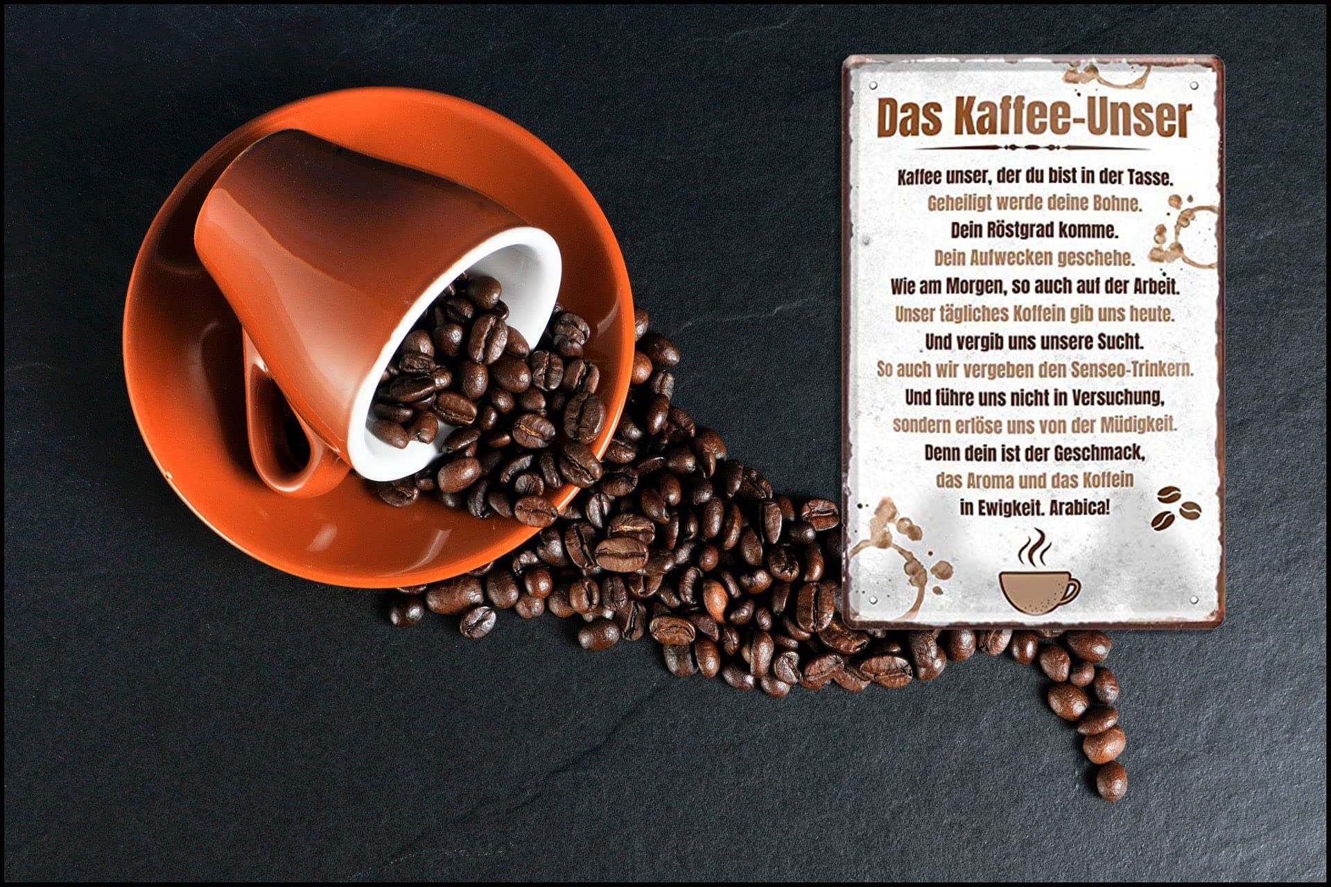 Targa in metallo divertente con scritta in lingua inglese Espresso, Espresso Macchiato, Cappuccino, Americano, Latte – Targa decorativa per cucina o fan del caffè, idea regalo 20 x 30 cm