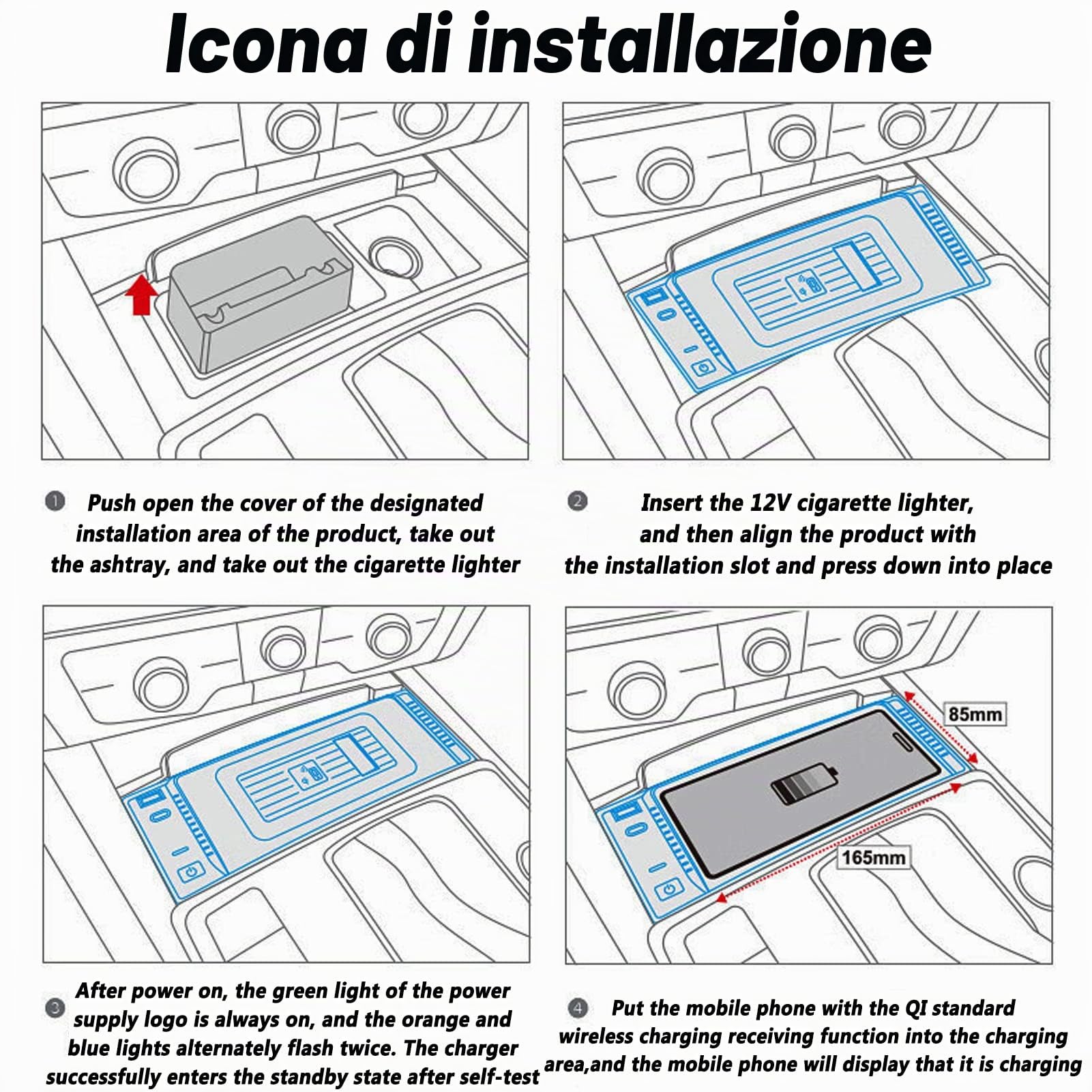 Nuovo Aggiornamento Caricatore Per Auto Wireless per Audi A6/A6L/RS6/A7/RS7/S6,Tappetino Ricarica Wireless Veloce 15W,Caricabatterie Wireless Console Centrale Funziona Con Telefoni Abilitati QI