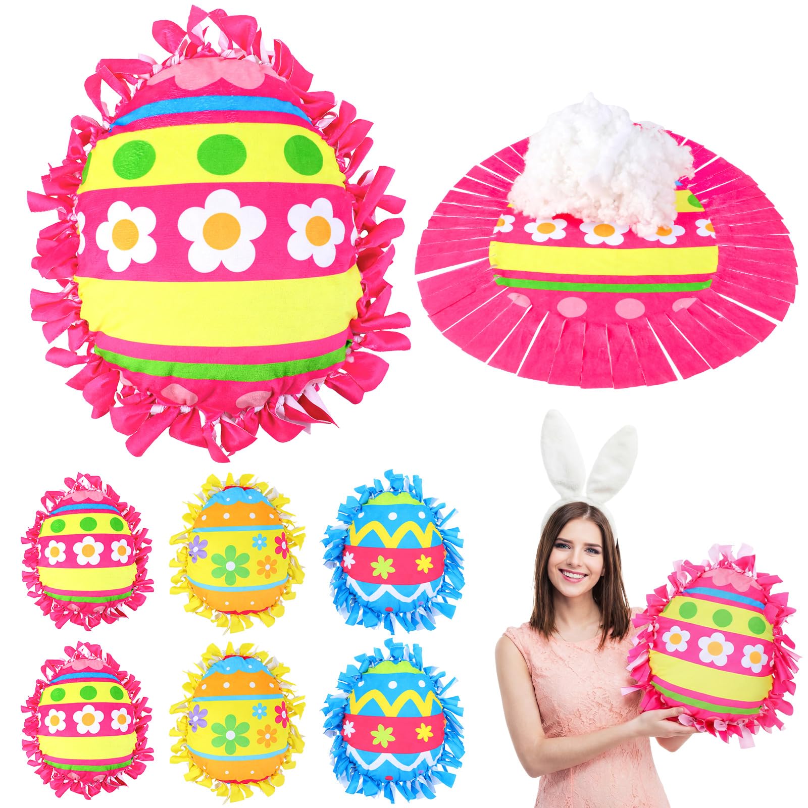 Weysat 6 Sets Easter Egg Tied Pillow Craft Kit DIY Easter Egg Pillow Craft Gifts with PP Cotton for Spring Party Decor Vbs School Favors Classroom Giveaways