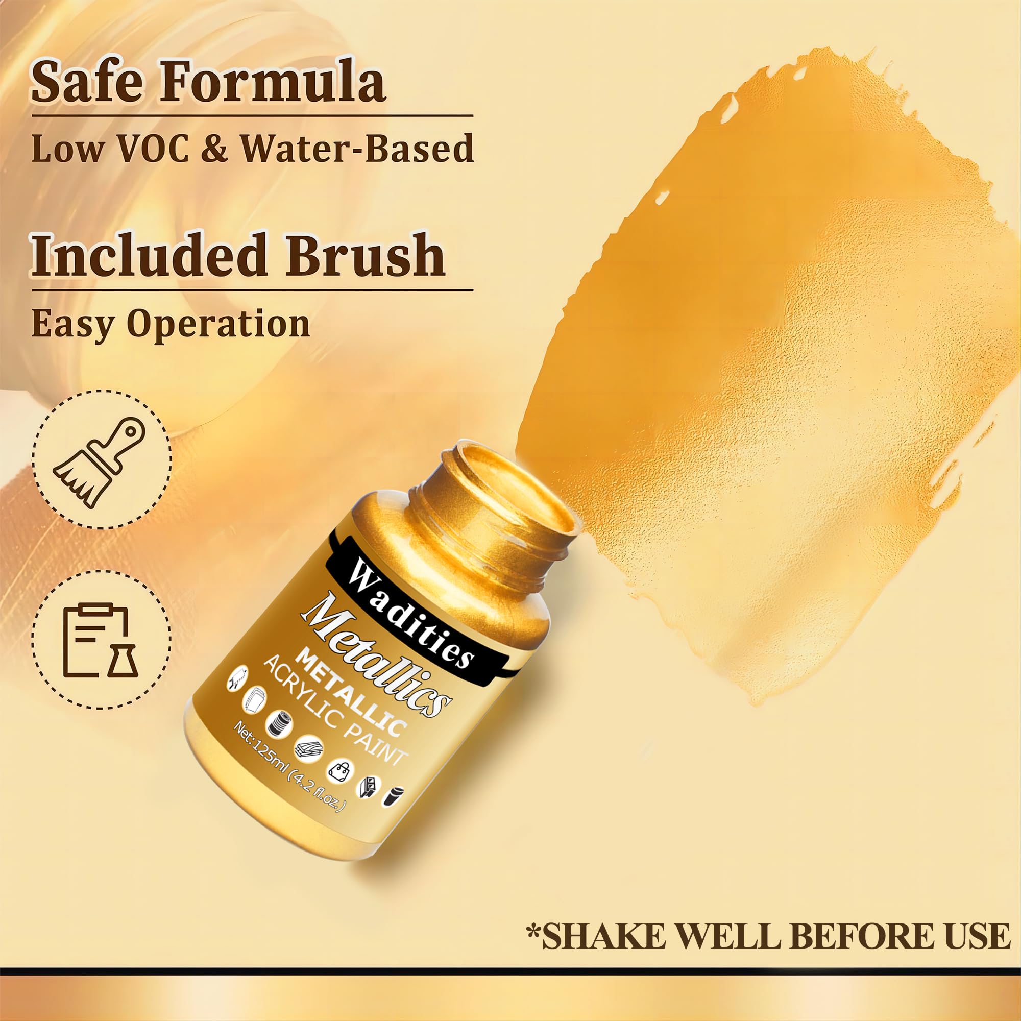 Wadities Acrylic Paint Metallic Gold, 250ml Gold Leaf Paint for Art Painting, Ideal for Canvas, Wood, Clay, Fabric, Ceramic, Stone, Glass Craft Supplies - Image 2
