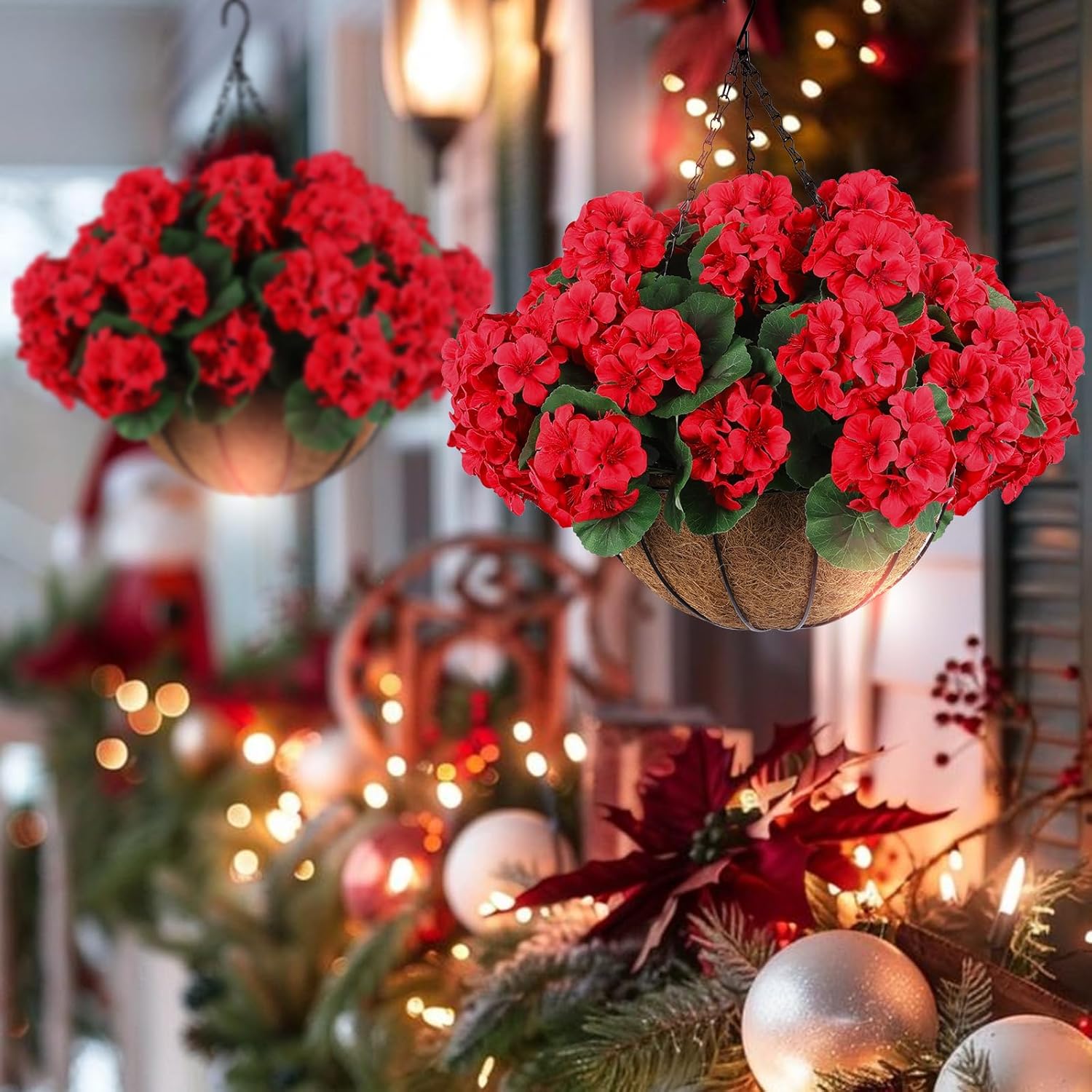 Hananona 6 Pcs Artificial Geranium Flowers for Outdoors Geranium Silk Red Flower Outdoor UV Resistant Garden Plants Faux Flowers for Christmas Home Kitchen Table Centerpieces Decor (6, Red) - Image 4