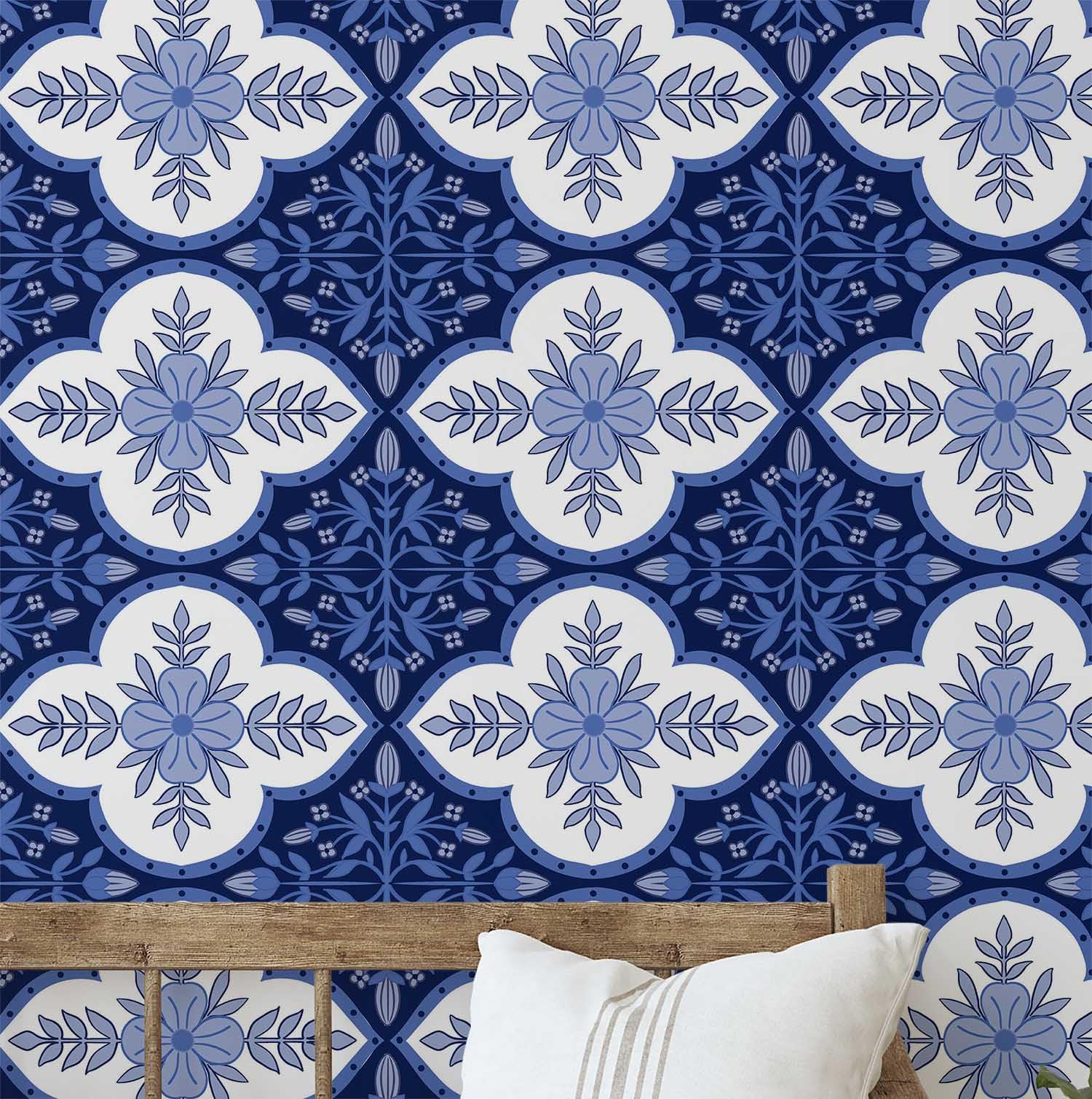 Papier peint autocollant en vinyle mosaïque bleu S4Sassy, revêtement mural de cuisine DIY