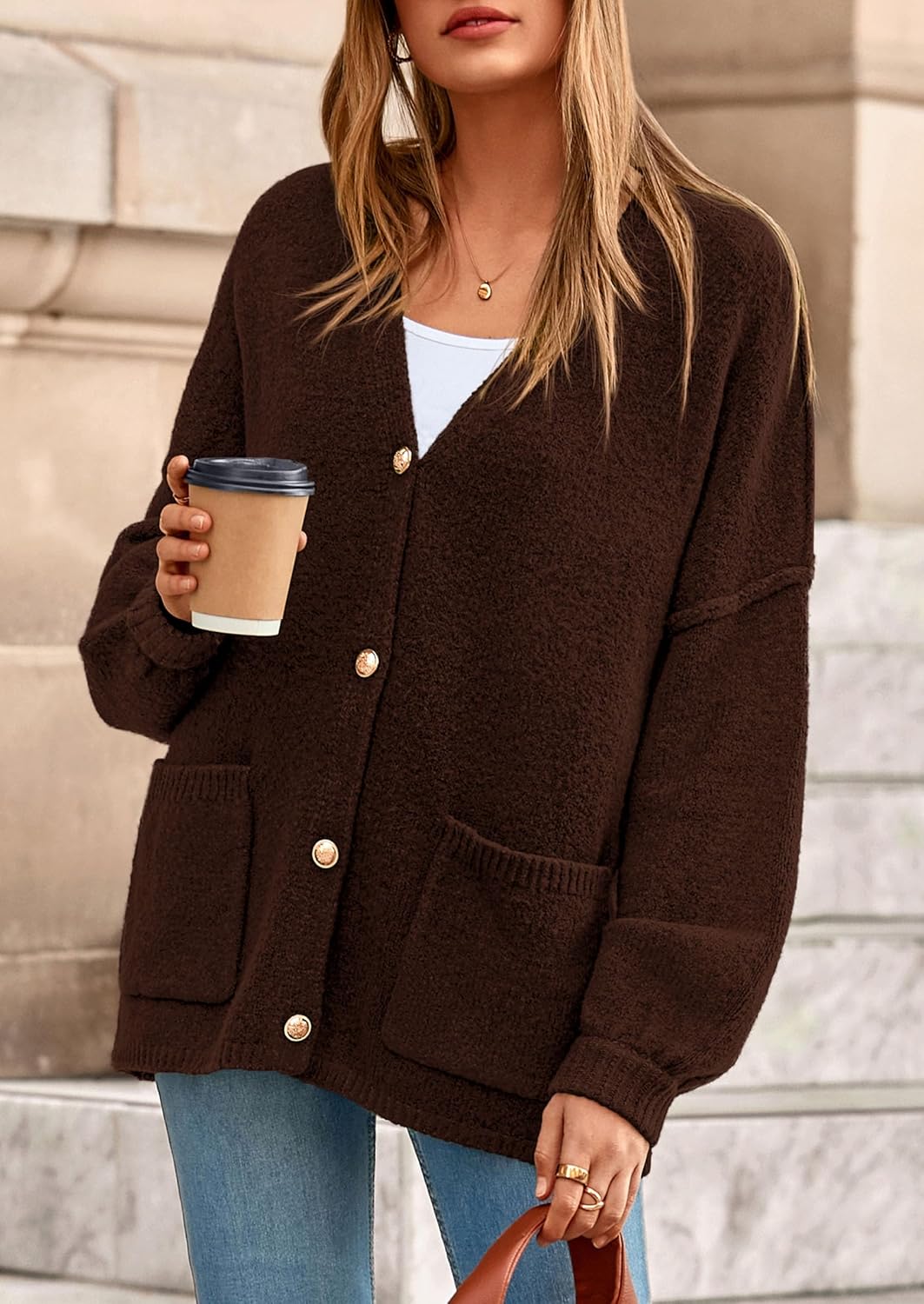 PRETTYGARDEN Fall Chunky Cardigan Sweaters for Women 2026 Button Long Lantern Sleeve Knit Oversized Coats with Pockets - Image 2