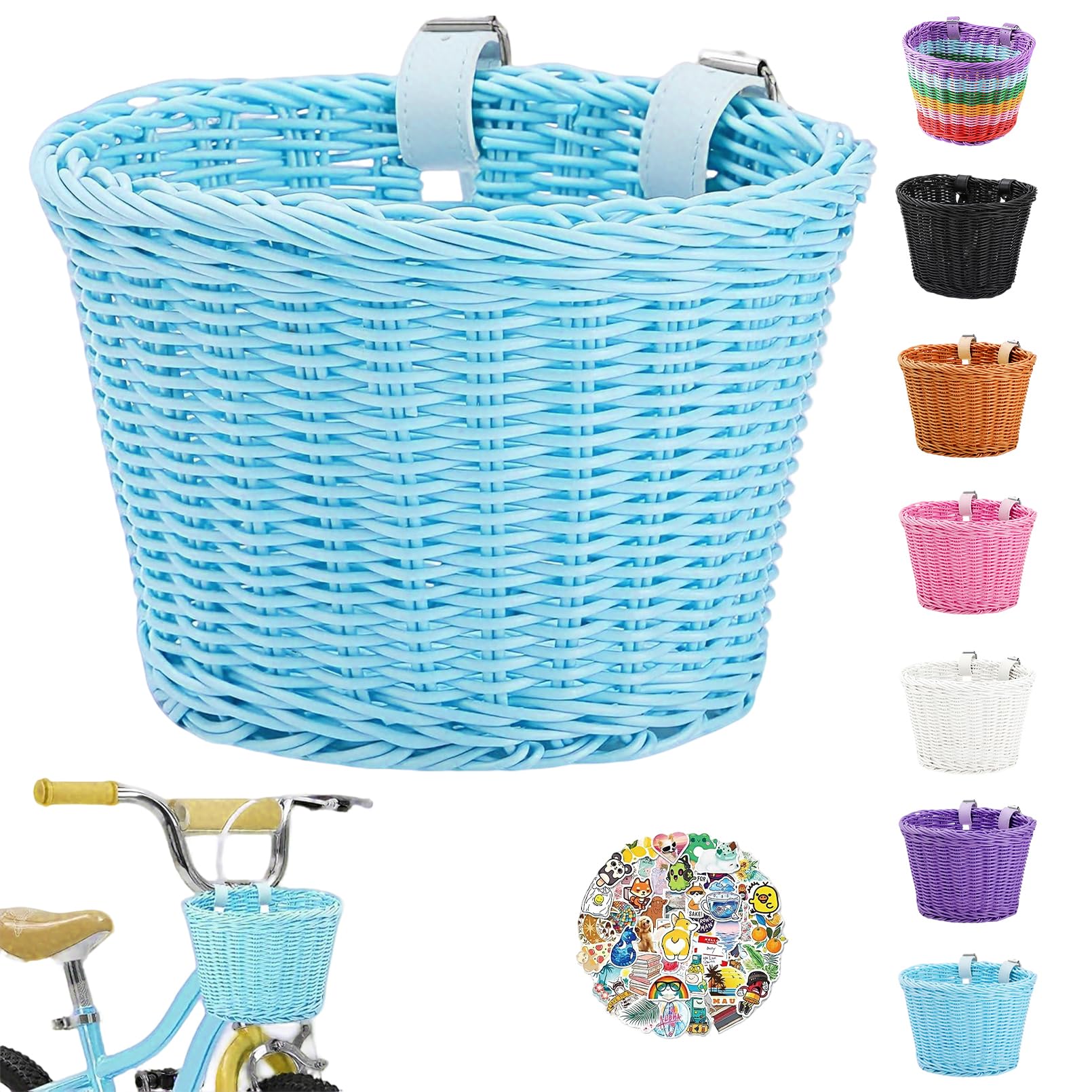 Kids' Bike Basket – Small Hand-woven Plastic Wicker Front Basket for Boys & Girls, Easy to Install & Waterproof (Blue) — image 1