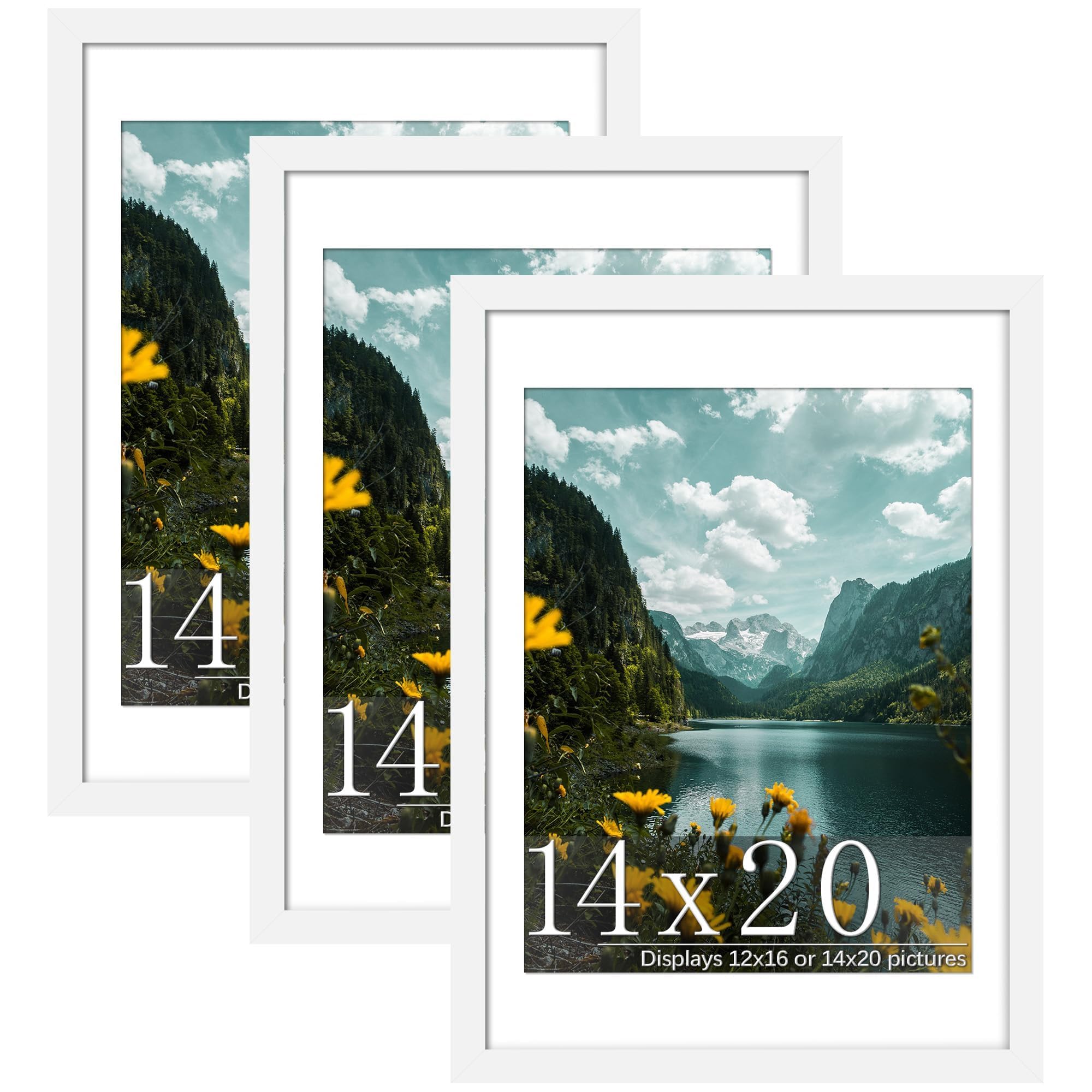 Picrit 14x20 White Picture Frame, Poster Frame for Wall, 3 Pack