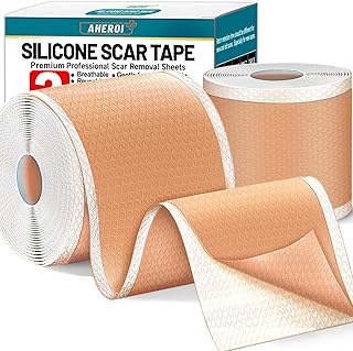 Aheroi Silicone Scar Tape, 1.6"x200" Silicone Scar Sheets(2 Rolls-5M)Medical Grade Scar Sheets for Surgical Scars, Soft Scar Patches Reusable Scar Removal Strips,Effective C-Section Keloid Tummy Treat