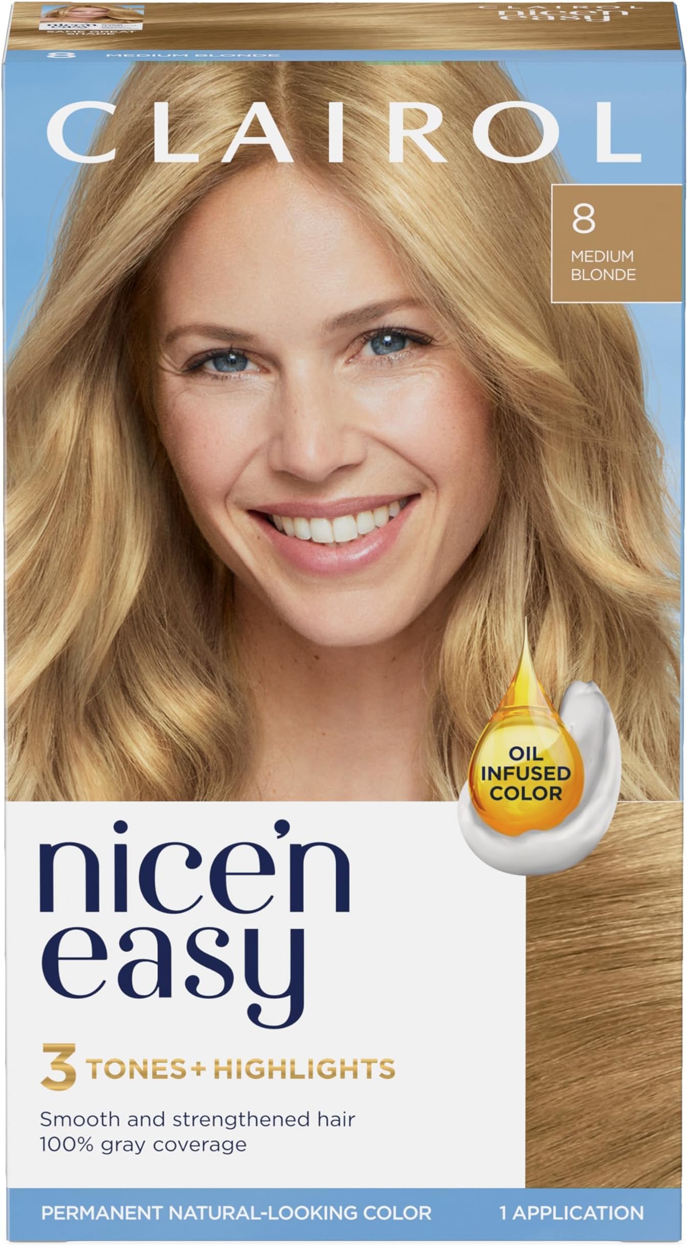 Nice 'N Easy Permanent Hair Color, 8 Medium Blonde, 1 Count