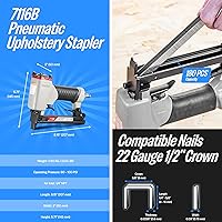 Vista 2 de meite 7116B - Engrapadora de tapicería calibre 22, corona de 3/8 pulgadas o corona C de 1/4 a 5/8 pulgadas de longitud, grapadora neumática