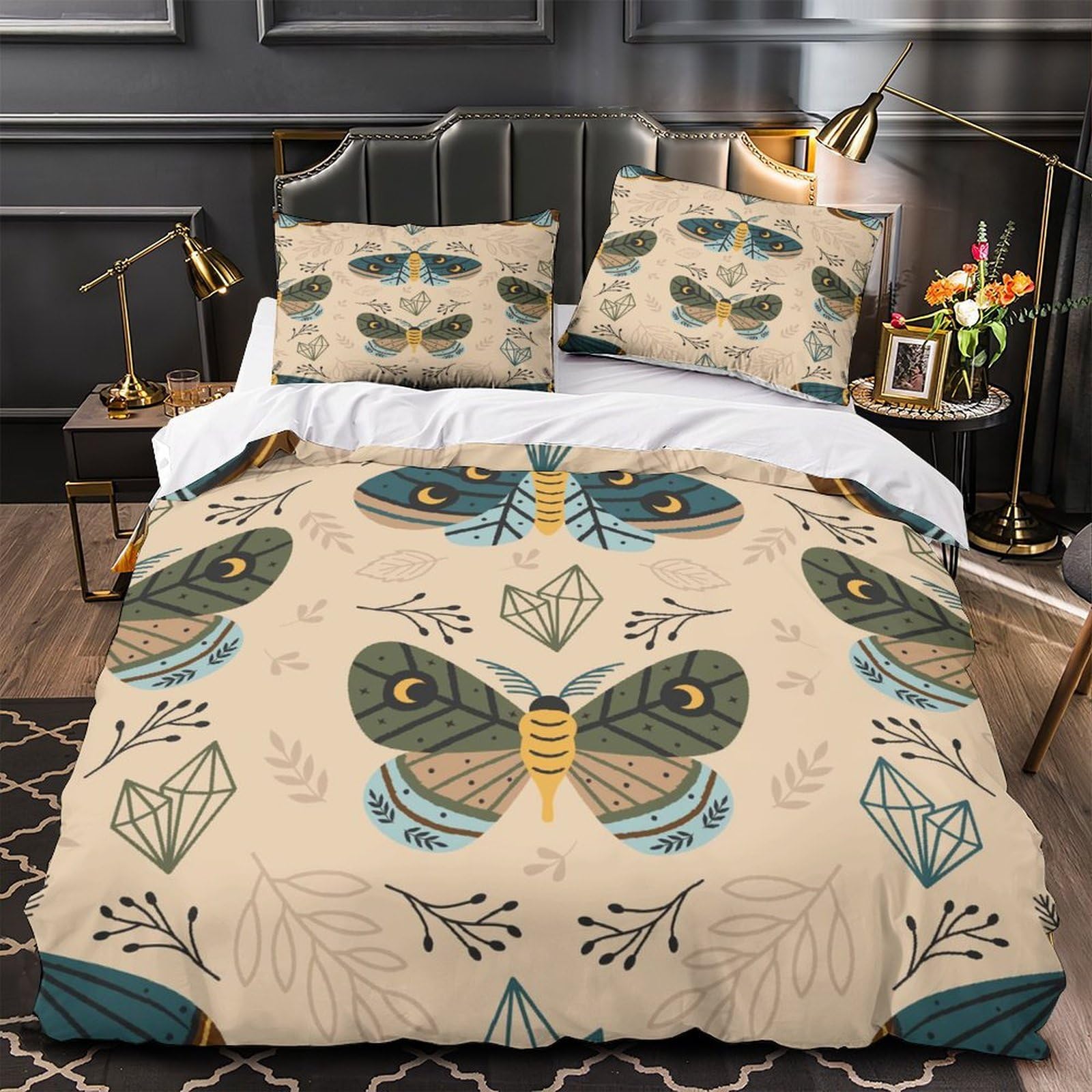 Housse de couette papillon imprimé 3D parure lit microfibre single 135x200