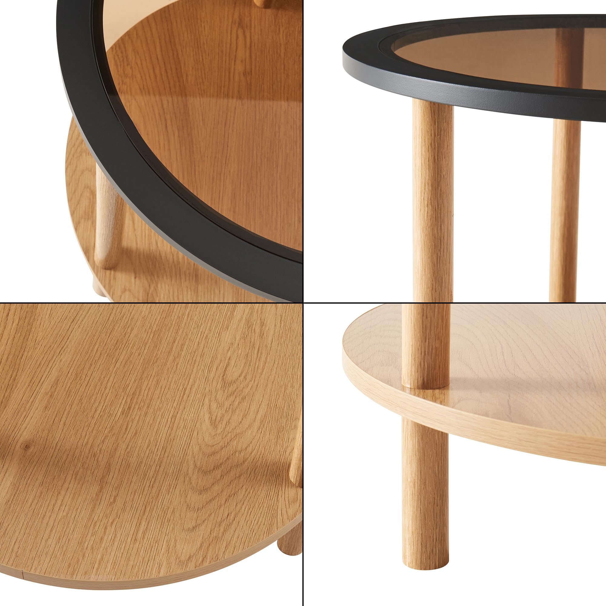 [en.casa] Table d'Appoint avec Plateau Rond en Verre Trempé de 6 mm Tablette Inférieur Bout de Canapé Table Basse Guéridon MDF Bambou 51 x 45 cm Bronze Noir Naturel