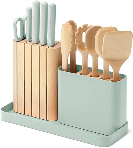 Miniatura 1 de Caraway Juego de utensilios de cocina de 14 piezas, juego de cuchillos de cocina y utensilios de madera, fabricado con cuchillas de acero alemán de