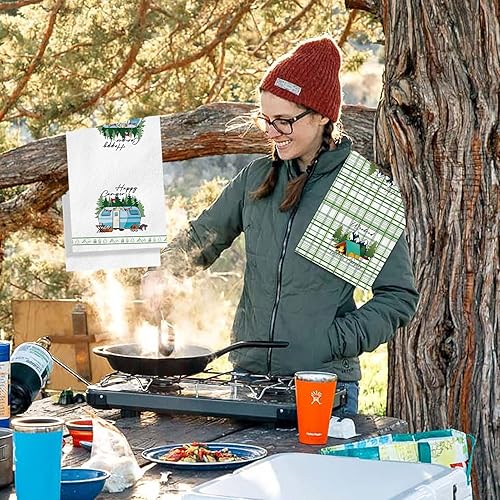 Miniatura 5 de Juego de 4 toallas de cocina para campamento, toallas de mano con refranes divertidos, toallas de mano para cocina, paños de cocina absorbentes para
