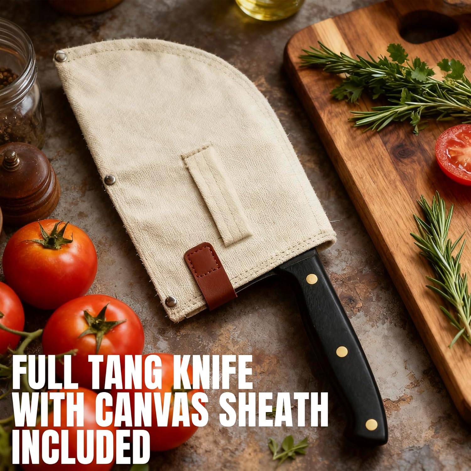 WatchFire Hand Forged Professional Cleaver Knife - 7CR17MOV Stainless Steel, 12.25" Overall Length Chef’s Knife - Pakkawood Handle, Industrial Grade Canvas Sheath Included