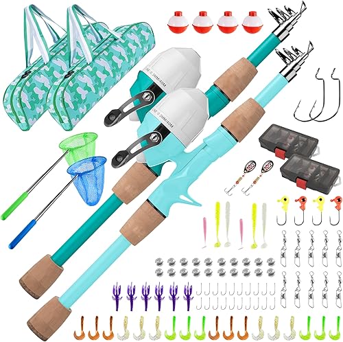 Miniatura 12 de Caña de Pescar para Niños, Cañas de Pescar Telescópicas Portátiles para Niños y Niñas, Kit Combinado de Caña de Pescar y Carrete con Caja de