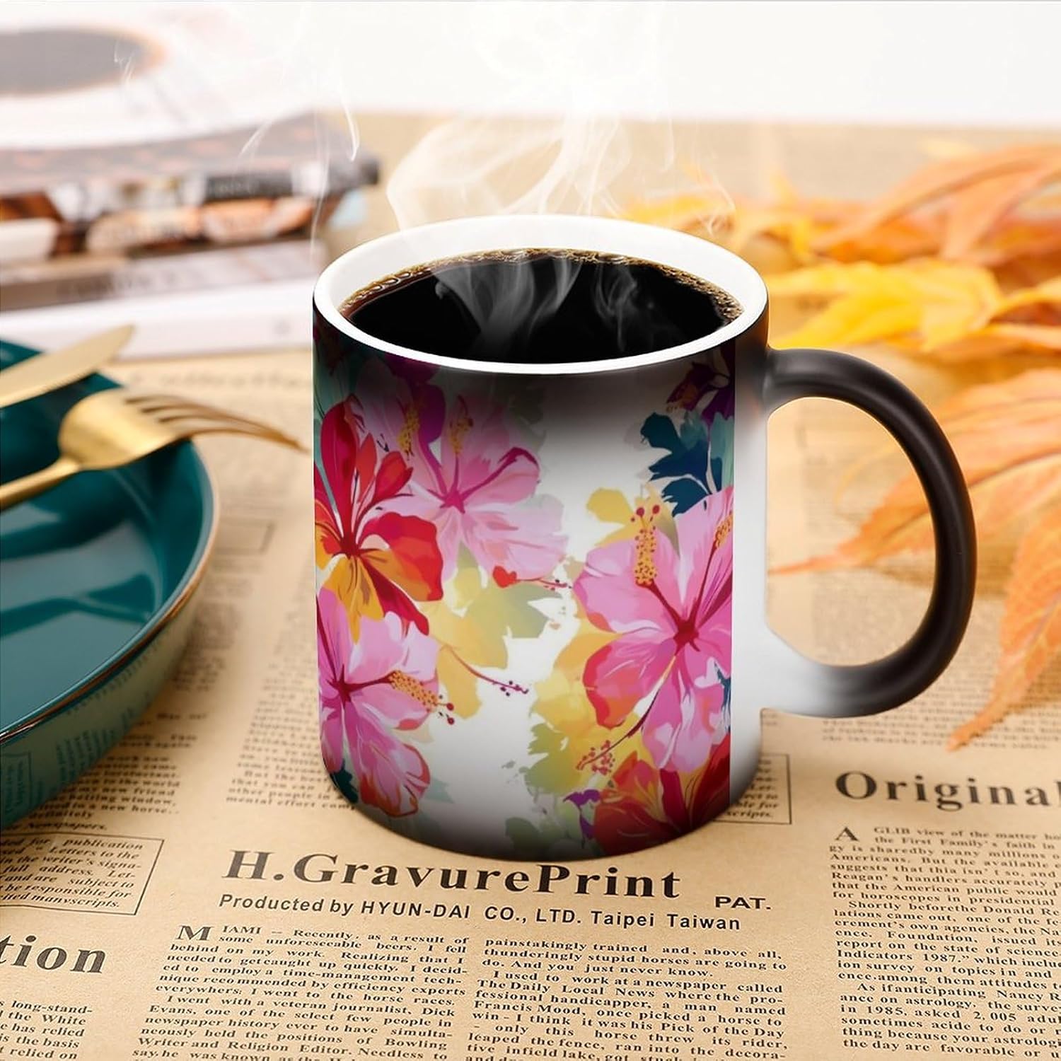 Color Changing Cups,Hawaiian Flower Print Printed 11 Oz Ceramic Cups for Birthday Men Women